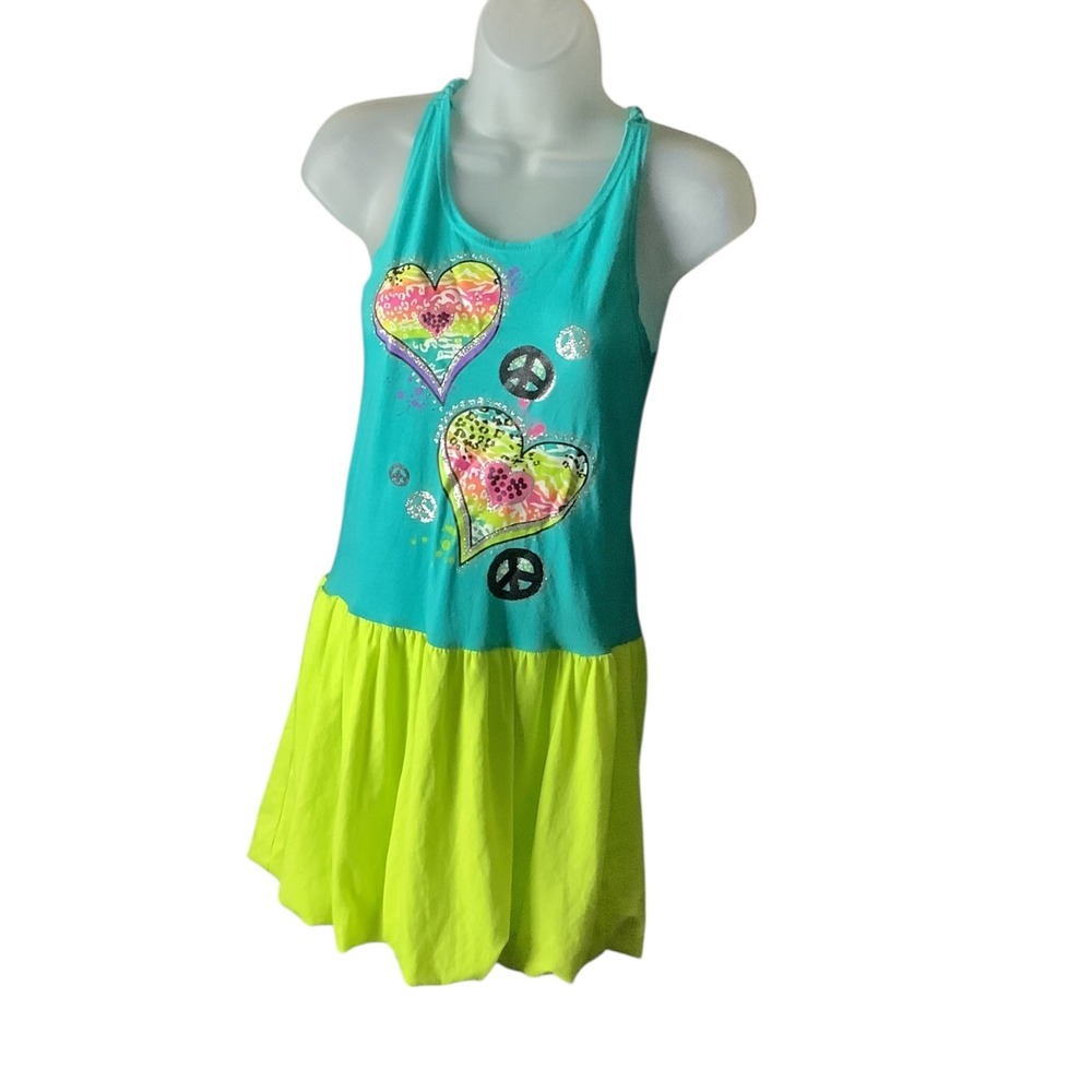 Piper Girls Hearts Peace Sign Graphic‎ Dress Size L 10/12 Multicolor